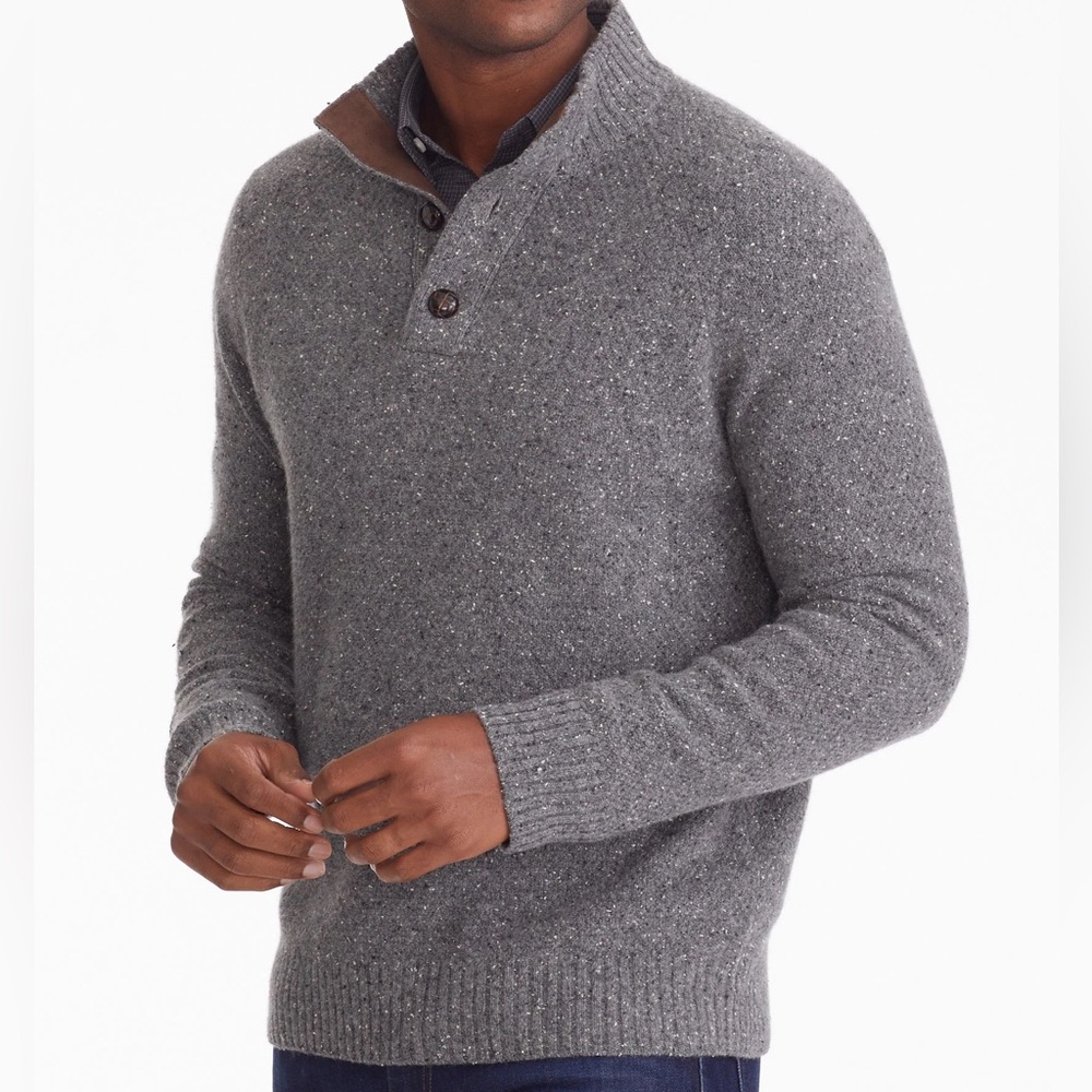 Untuckit Gray Button-Neck Donegal Lambswool Blend Sweater  Size XL